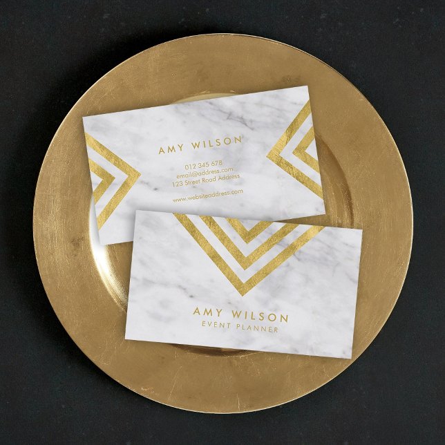 Chic Marble and Faux Gold Geometric Business Card (Creator Uploaded)