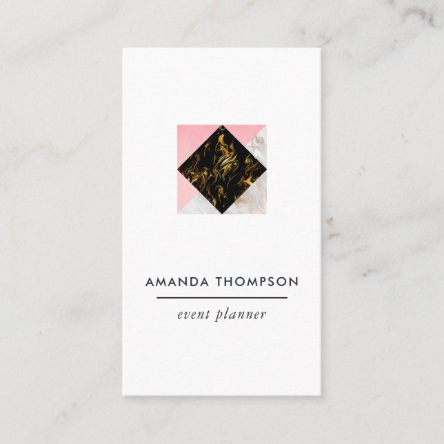 Chic Marble and Foil Geometric Business Card (Front)