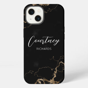 Chic Marble Black & Gold Glitter Monogrammed Name iPhone 13 Case
