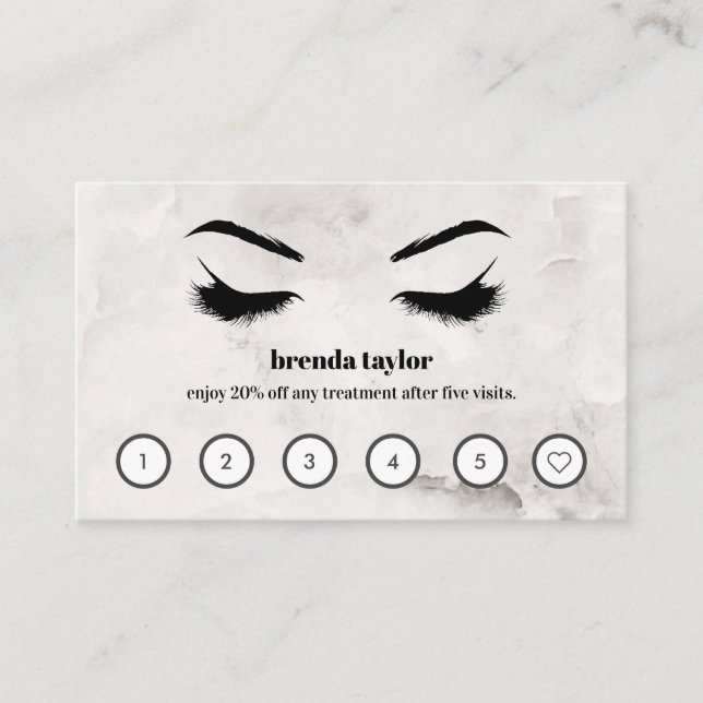 Chic Marble Browbar Eyelash Custom Loyalty Business Card (Front)