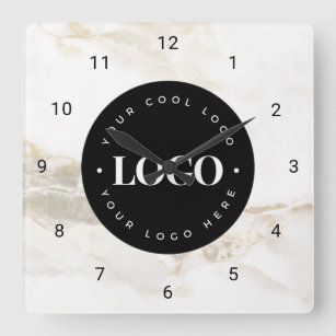 Chic Marble Custom Logo Business Company Office Square Wall Clock