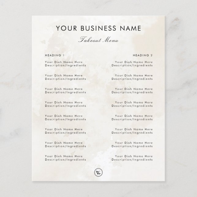 Chic Marble Elegant Restaurant Takeout Menu & Logo (Front)