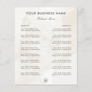 Chic Marble Elegant Restaurant Takeout Menu & Logo