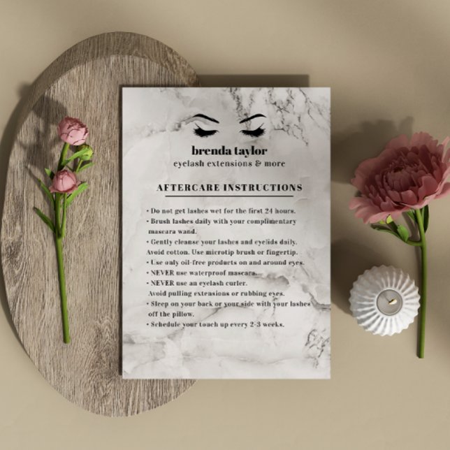 Chic Marble Eyelash Browbar Aftercare Instructions Business Card (Creator Uploaded)