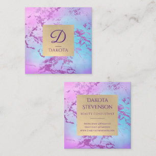 Chic Marble Glitzy Glam Purple and Blue Branding Square Business Card