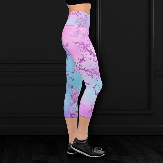 Chic Marble | Glitzy Glam Violet Purple Blue Ombre Capri Leggings (Creator Uploaded)