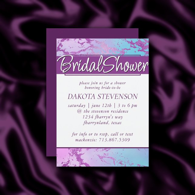 Chic Marble | Glitzy Glam Violet Purple Blue Ombre Invitation (Creator Uploaded)