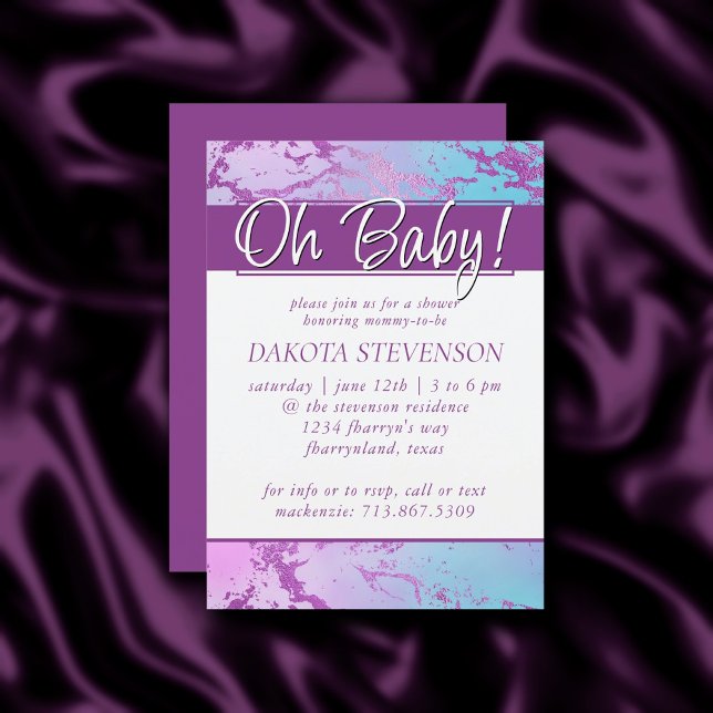 Chic Marble | Glitzy Glam Violet Purple Blue Ombre Invitation (Creator Uploaded)