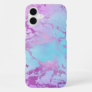 Chic Marble Glitzy Glam Violet Purple Blue Ombre iPhone 16 Plus Case