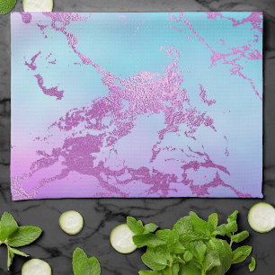 Chic Marble   Glitzy Glam Violet Purple Blue Ombre Tea Towel