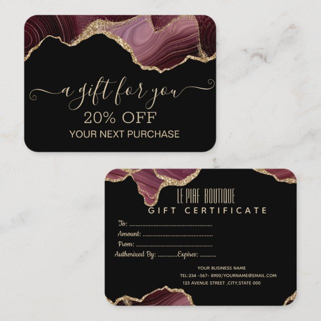 Chic Marble Gold Glitter Discount Card (Front/Back)