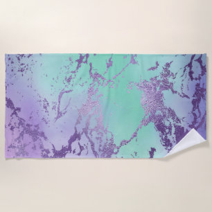 Chic Marble   Lavender Purple and Mint Green Beach Towel