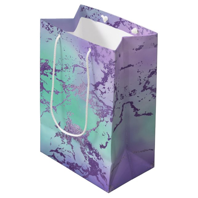 Chic Marble | Lavender Purple and Mint Green Medium Gift Bag (Front Angled)