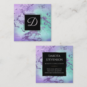 Chic Marble   Lavender Purple Mint Green Custom Square Business Card