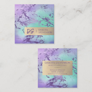 Chic Marble   Lavender Purple Mint Green Custom Square Business Card