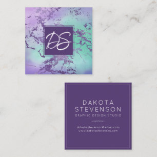 Chic Marble   Lavender Purple Mint Green Custom Square Business Card