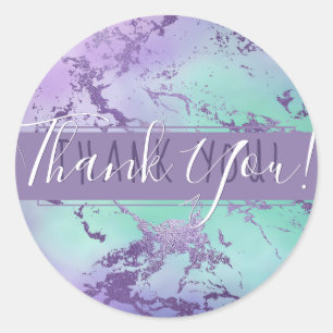 Chic Marble Lavender Purple Mint Green Thank You Classic Round Sticker
