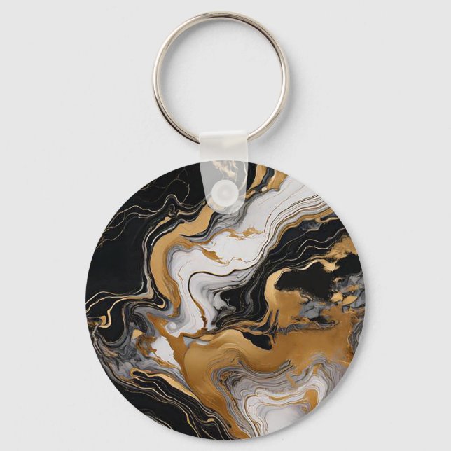 Chic Marble Pattern Keychain with Gold Accents (Front)