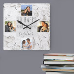 Chic Marble Photo Collage Happy Together<br><div class="desc">Create your own unique, square wall clock which you can personalize with 4 of your favorite photos. This chic and modern design has a watercolor marble in shades of white and gray with dark gray typography. The photos are displayed in square format around the wording "so happy when we're together"....</div>