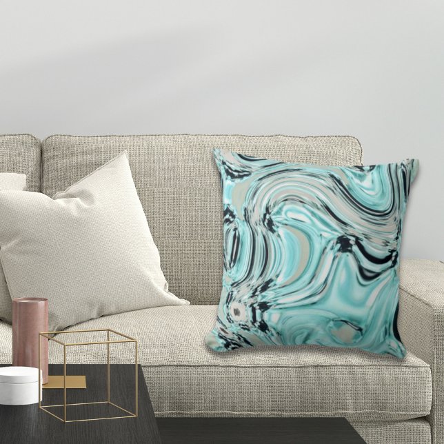 chic marble swirls mint ocean sea aqua blue waves cushion (Creator Uploaded)