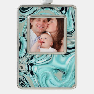 chic marble swirls mint ocean sea aqua blue waves silver plated framed ornament