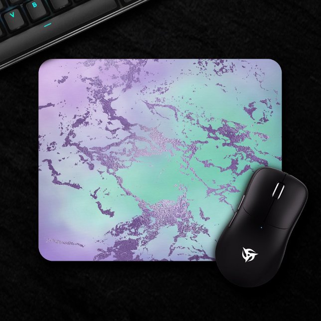 Chic Marble | Violet Lavender Purple Mint Green Mouse Pad (Creator Uploaded)