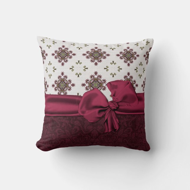 Chic Maroon Damask Pillow (Front)