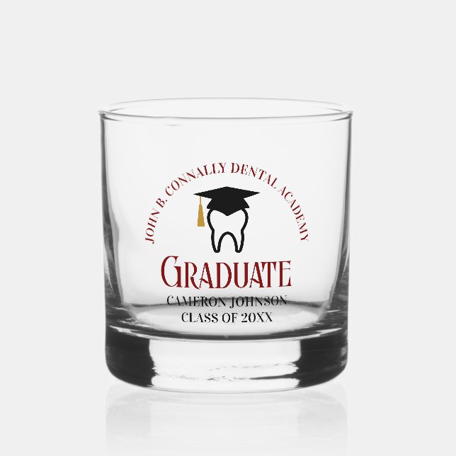 Chic Maroon Dental School Custom Graduation Whiskey Glass (Front)
