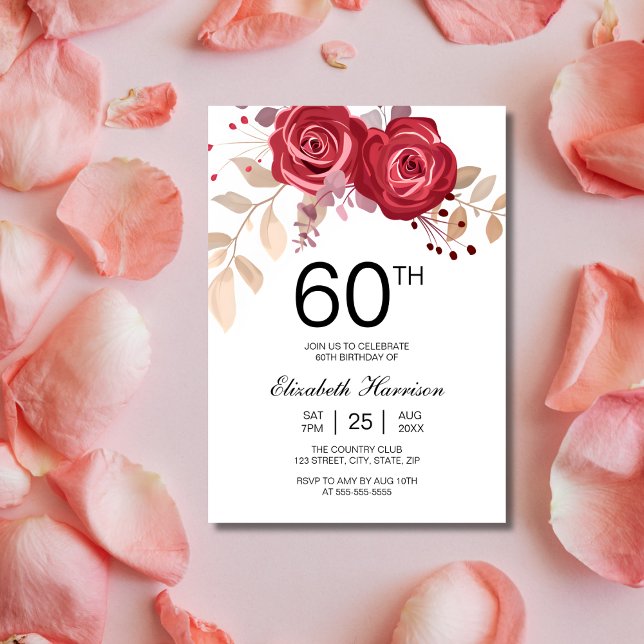 Chic Maroon Rose Floral Botanical Birthday  Invitation (Creator Uploaded)