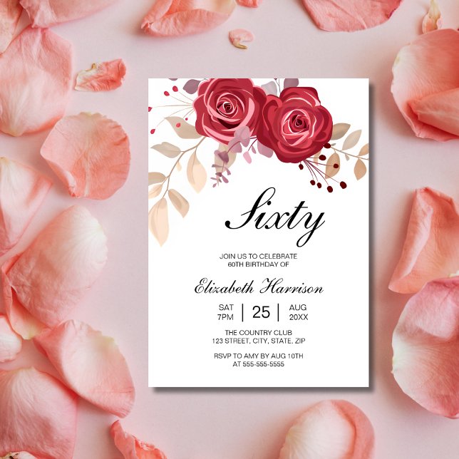 Chic Maroon Rose Floral Garden Birthday  Invitation (Creator Uploaded)