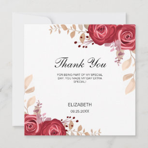 Chic Maroon Rose Floral Greenery Birthday Thank You Card