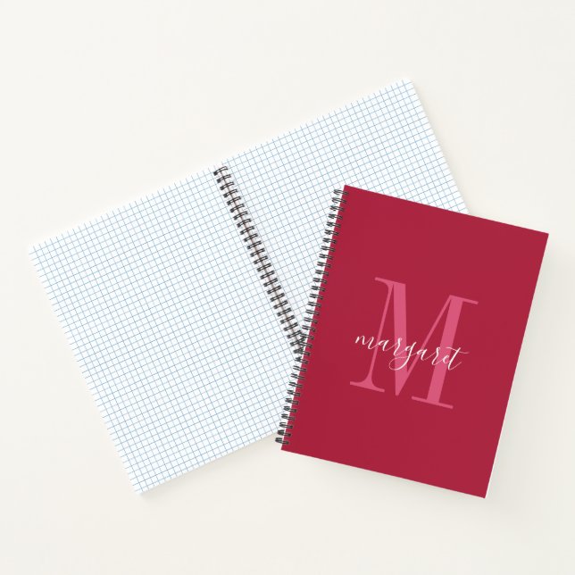 chic maroon &white monogram name Spiral Notebook (Inside)