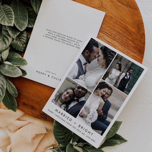 Chic Married and Bright Christmas Photo Thank You Holiday Card (Creator Uploaded)