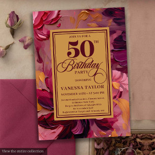 Chic marsala blush gold floral 50th birthday  invitation