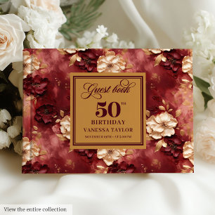 Chic Marsala Blush Gold Flowers 50th Birthday Guest Book