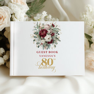 Chic Marsala Floral 80th Birthday Guest Book