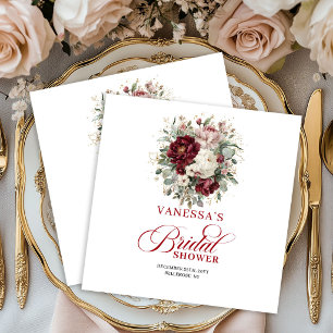 Chic Marsala Floral Gold Bridal Shower Napkins