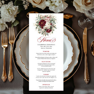 Chic Marsala Floral Greenery Gold Wedding Menu 