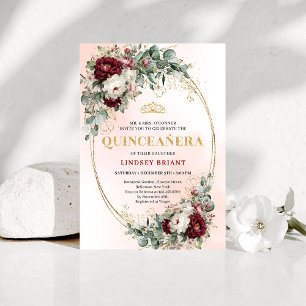 Chic Marsala Flowers Gold 15th Birthday Invitation