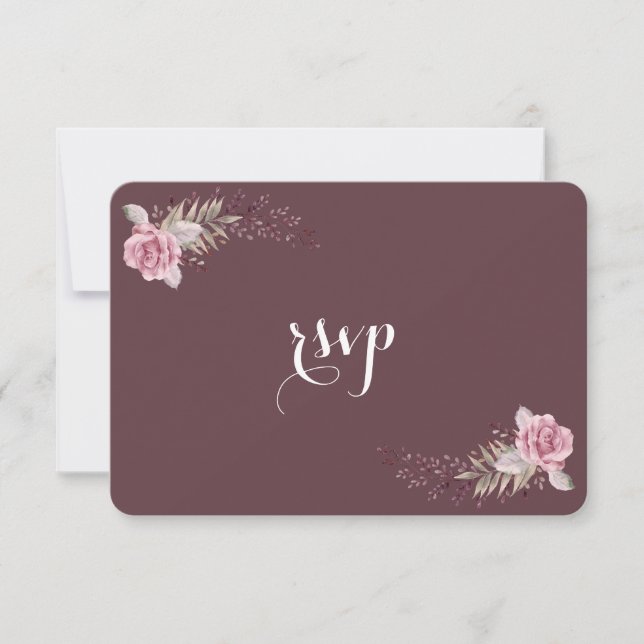 Chic Marsala Maroon Boho Floral Wedding RSVP (Front)