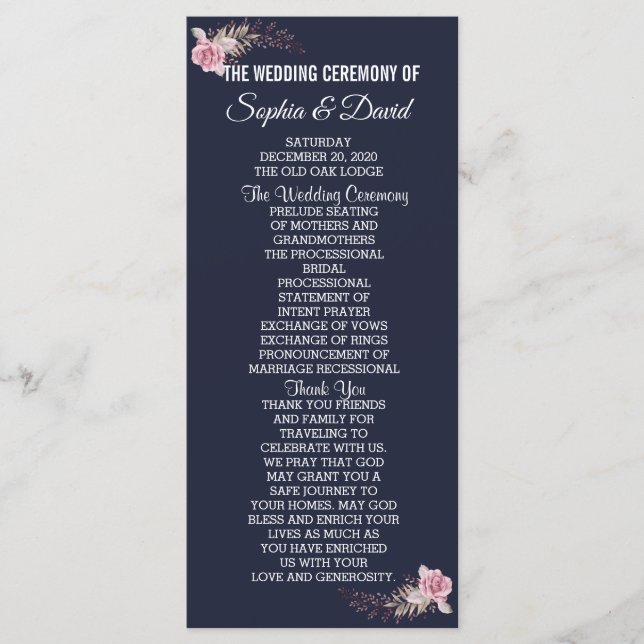 Chic Marsala Maroon Floral Navy Blue Program Programme (Front)