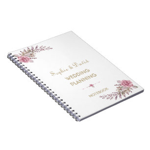 Chic Marsala Maroon Floral Wedding Planner Spiral Notebook