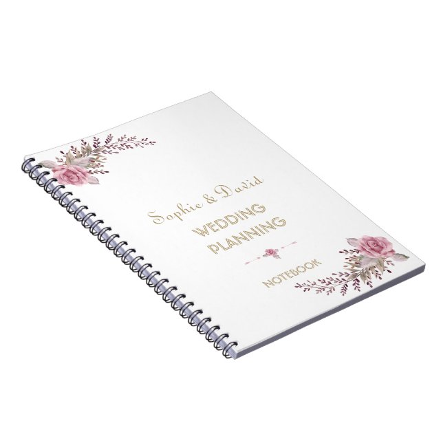 Chic Marsala Maroon Floral Wedding Planner Spiral Notebook (Right Side)
