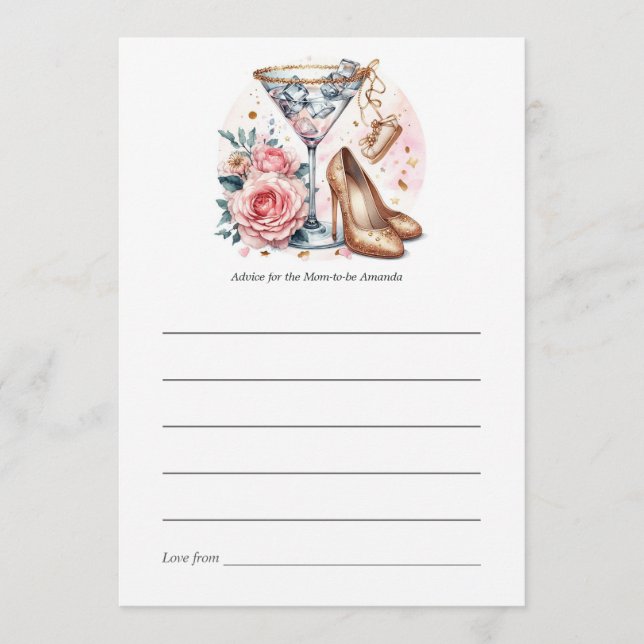 Chic Martini Cocktail Baby Shower Advice Card (Front)