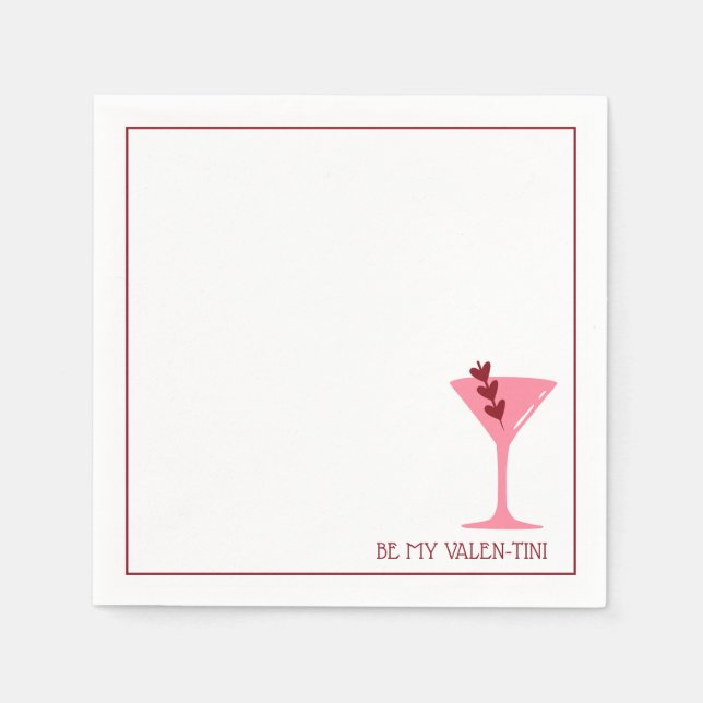 Chic Martini Valentine’s Day Pink & Red Cocktail Napkin (Front)