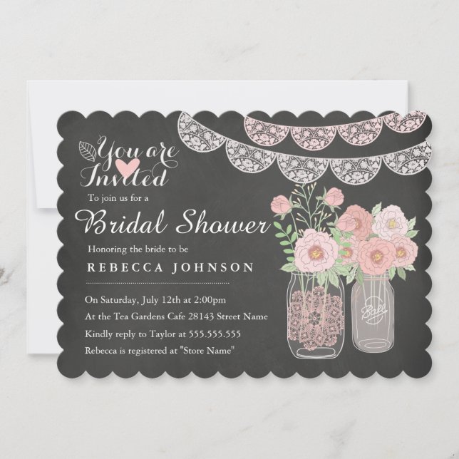 Chic Mason Jar & Chalkboard Bridal Shower Invite (Front)