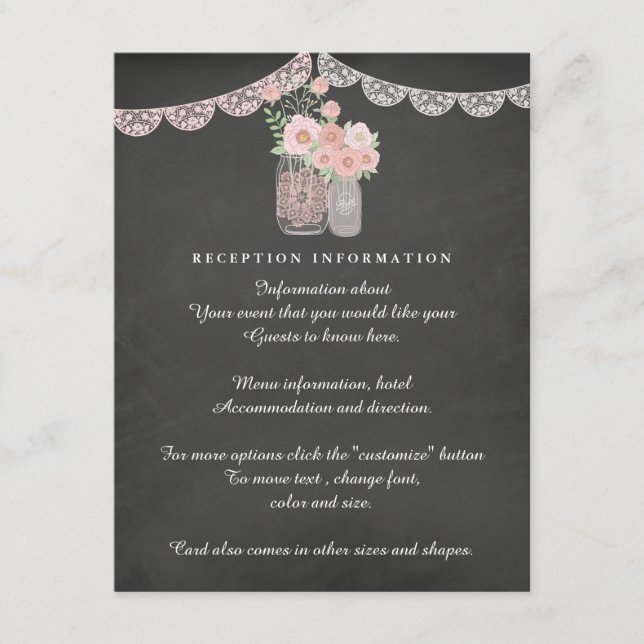 Chic Mason Jar & Chalkboard Wedding Insert card (Front)