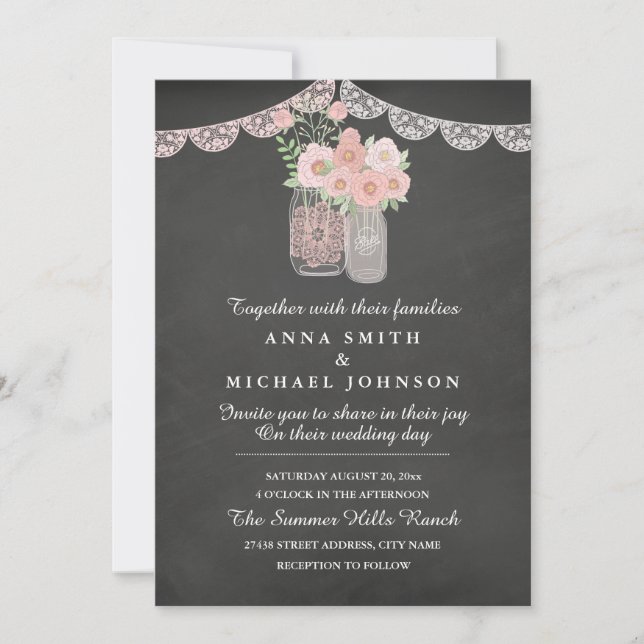 Chic Mason Jar & Chalkboard Wedding Invitation (Front)