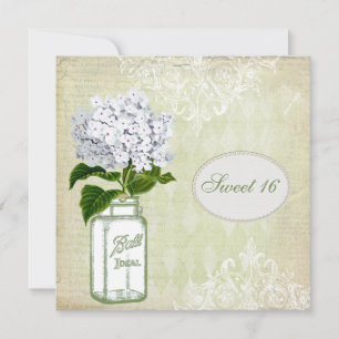 Chic Mason Jar & Hydrangea Sweet 16 Invitation
