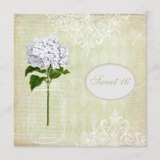 Chic Mason Jar & Hydrangea Sweet 16 Invitation